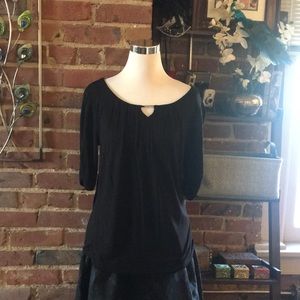 (1) Black 3/4 Sleeve Boat Neck Top